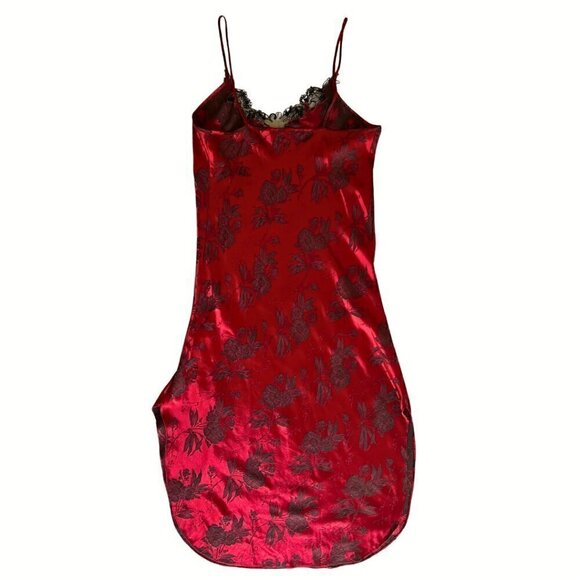 90's Red with Black Floral Print Lace Trimmed Maxi Slip Dress - Picture 5 of 6